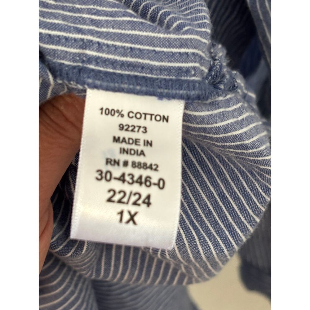 Ellos Tunic Top Blouse Plus Size 1X 22 / 24 Cotton Blue Vertical Stripe - Picture 4 of 4
